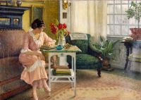 Fischer Paul The Artist S Wife Musse Reading At Home On Sofievej