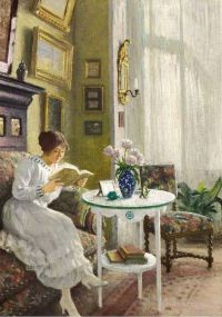 فيشر بول زوجة الفنانة S Musse تقرأ في المنزل في Sofievej 1