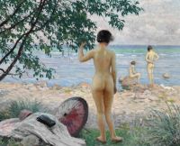 Fischer Paul The Japanese Parasol. Bathing Women At Hornb K Beach canvas print