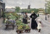 Fischer Paul The Painter S Wife Dagny And Their Daughter Harriet At A Flower Stall At Sterport 1895