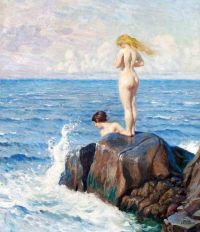 Fischer Paul Two Bathing Girls On Rocks canvas print