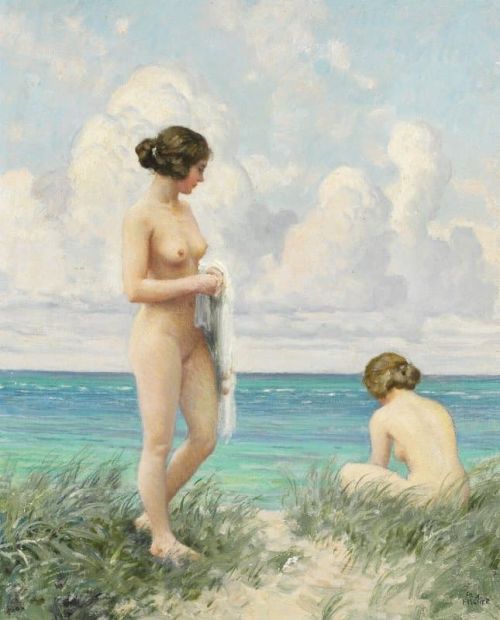 Fischer Paul Two Young Women On The Beach canvas print