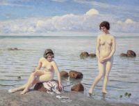 فيشر بول ، فتاتان صغيرتان على شاطئ البحر ، ١٩١٦ ، مطبوعة على القماش