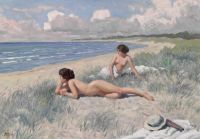Fischer Paul Two Young Women Sunbathing On Hornb K Beach
