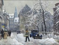 Fischer Paul Winter Scene From Niels Hemmingsens Gade In Copenhagen Looking Towards Christiansborg Palace