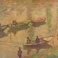 Vissers op de Seine bij Poissy door Claude Monet