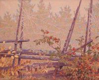 Fjaestad Gustaf Autumn Landscape With Roundpole Fence canvas print