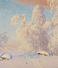 Fjaestad Gustaf Ski Tracks In Winter Landscape canvas print