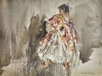 فلينت ويليام راسل سيسيليا ترتدي قماش الشال الإسباني الكبير عام 1961