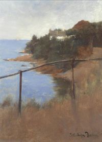 Forbes Elizabeth Adela Ein Blick entlang der Küste mit einem Häuschen in der Ferne