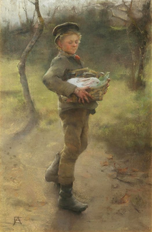 Forbes Elizabeth Adela Aka Young Boy With A Rabbit In A Basket canvas print