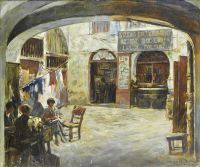 Forbes Elizabeth Adela Figures In An Italian Courtyard Outside The Studio Of Luigi Tolomeo 1923