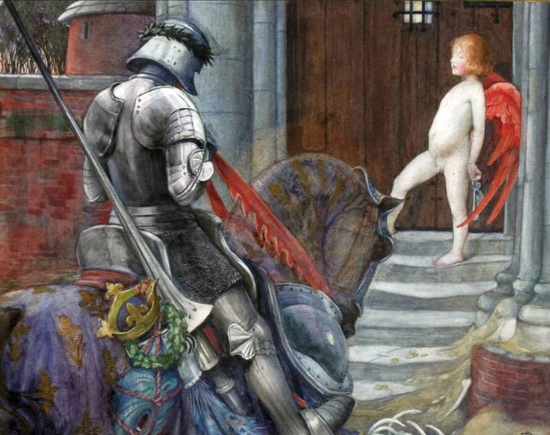 Fortescue Brickdale Eleanor A Knight And Cupid Before A Castle Door 1900 canvas print