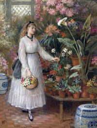 Foster Myles Birket Ein Mädchen in einem Wintergarten, das traditionell als Tochter des Künstlers identifiziert wird