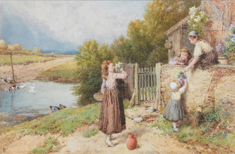 Tableaux sur toile, riproduzione di Foster Myles Birket Girls accanto a un cancello del cottage