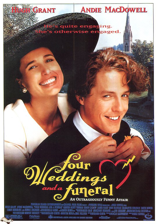 네 번의 결혼식과 한 번의 장례식 1994년 영화 포스터 캔버스 프린트