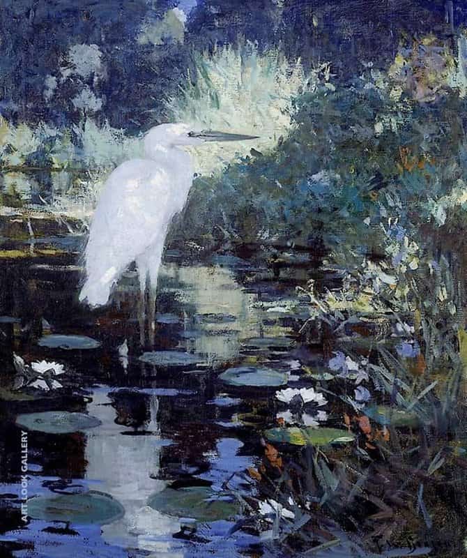 Frank Weston Benson White Heron In A Pool In A Garden C.1929 canvas print