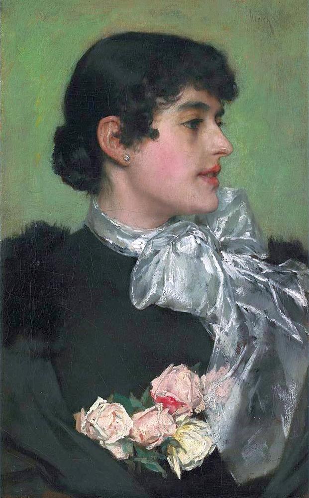 Frederic Ulrich Charles Portrait Of A Women With Tea Rose canvas print