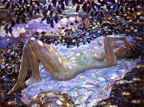 Frederick Carl Frieseke Nude In Dappled Sunlight 1915 canvas print