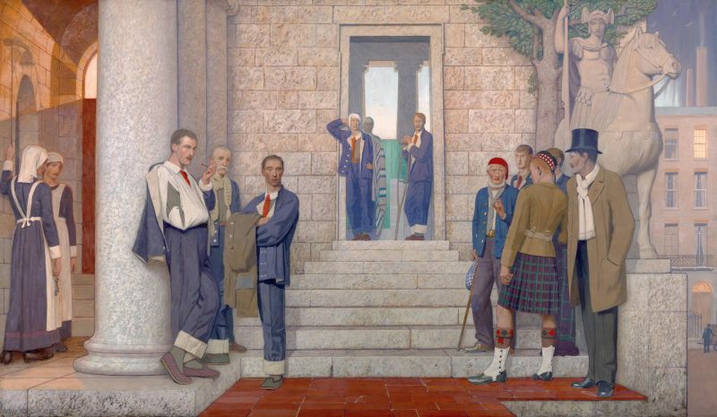 Frederick Cayley Robinson Wounded And Sick Men Gathered Outside A Hospital canvas print