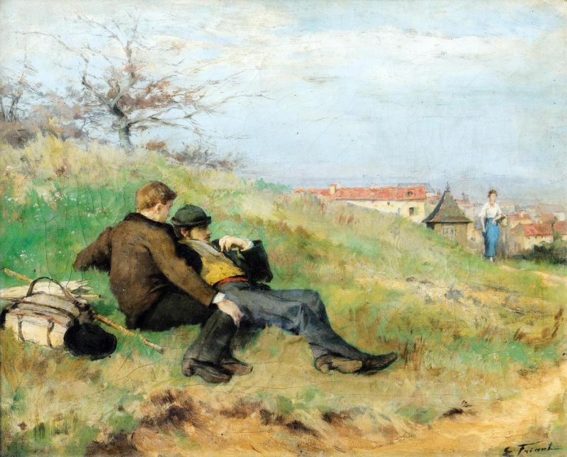 Friant E Mile Artists Mathias Schif And Camille Martin Sitting In The Countryside canvas print