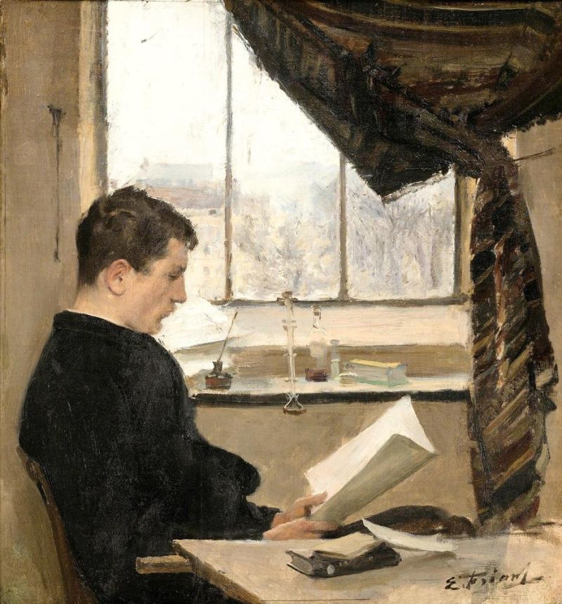 Friant E Mile Self-portrait Reading In The Studio canvas print