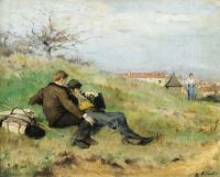 Friant Emile Artists Mathias Schif와 Camille Martin은 시골에 앉아 1880