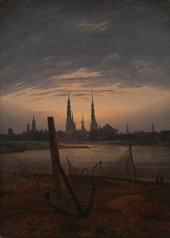 Tableaux sur toile, riproduzione di Friedrich Caspar David City At Moonrise