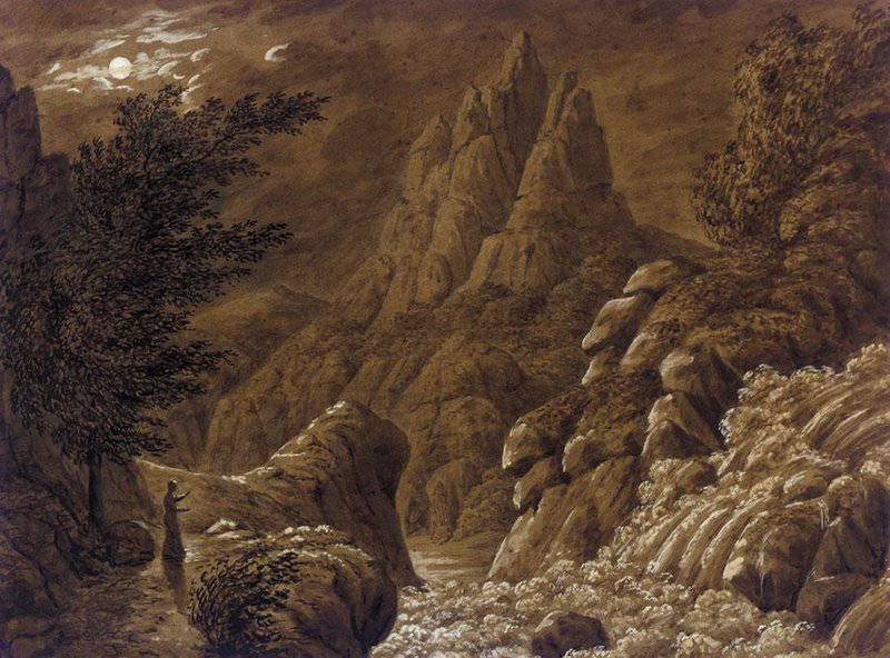 Tableaux sur toile, riproduzione di Friedrich Caspar David Paesaggio idealizzato con cascata