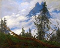 Picco di montagna di Friedrich Caspar David con le nubi alla deriva