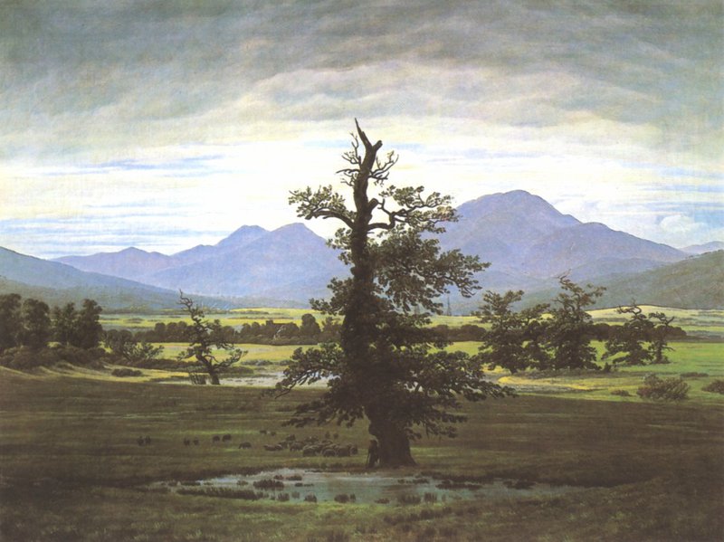 Tableaux sur toile, riproduzione di Friedrich Caspar David Il paesaggio del villaggio dell'albero solitario nella luce del mattino