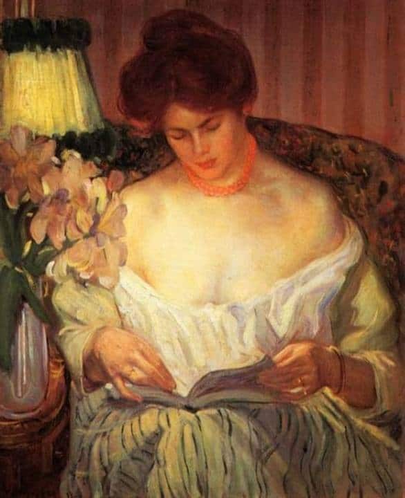 Frieseke Frederick Carl Reading By Lamp Light canvas print