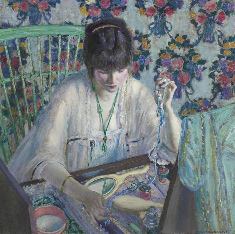 Frieseke Frederick Carl Woman Selecting A Necklace canvas print