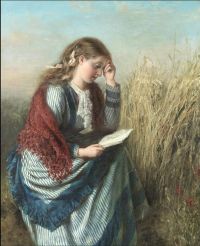 Frith William Powell Ein lesendes Mädchen in einem Kornfeld 1858