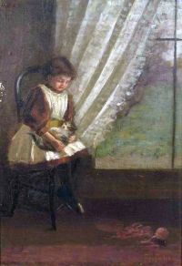 أكمل فلورنسا أدا فتاة مع القط كاليفورنيا. 1890 طباعة قماش