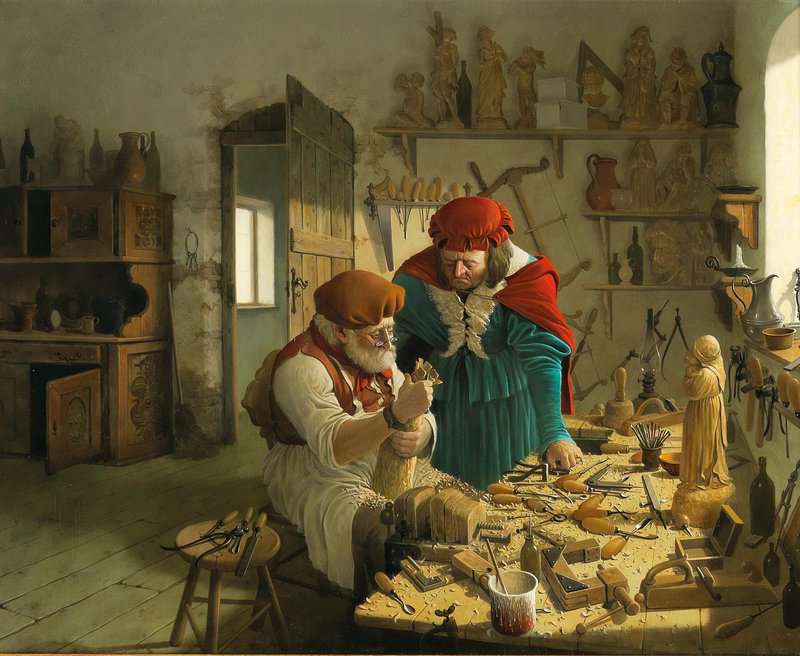 Gabor Vida In The Woodcarver S Workshop canvas print