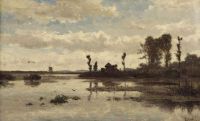 Gabriel Paul A Farm And A Windmill In An Extensive Polder Landscape canvas print