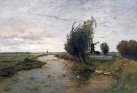 Gabriel Paul Windmills In A Polder Landscape