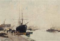 Galien Laloue Eugene A Ship At The Harbour Wall