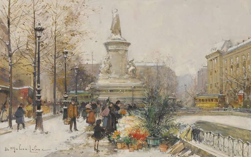 Tableaux sur toile, riproduzione di Galien Laloue Eugene La Place De La Republique Sous La Neige