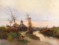 Galien Laloue Eugene Sunset Over A River Landscape canvas print