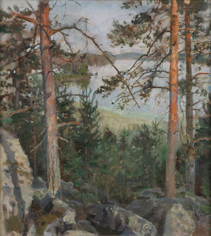 Tableaux sur toile, riproduzione de Gallen Kallela Akseli Lake View From The Mountain