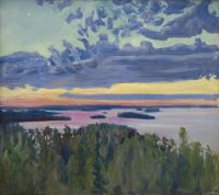 Gallen Kallela Akseli Blick über einen See bei Sonnenuntergang Ca. 1905 Leinwanddruck