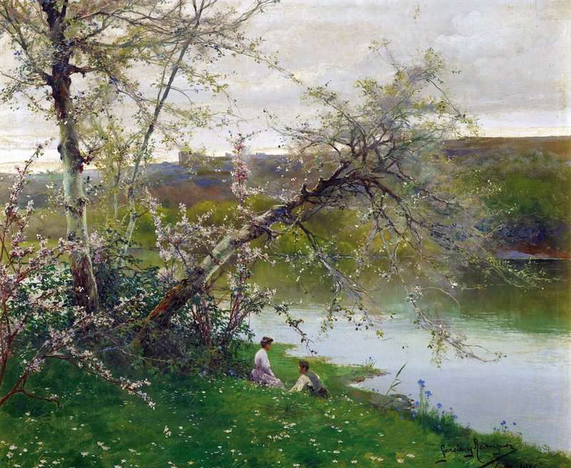 Garc A Y Rodriguez Manuel A Romantic Moment On The River 1911 canvas print