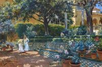 Garc A Y Rodriguez Manuel Femmes Se Promenant Probablement Dans Les Jardins De L Alcazar Seville 1906