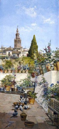 Garc AY Rodriguez Manuel auf einem sevillanischen Patio 1890 Leinwanddruck