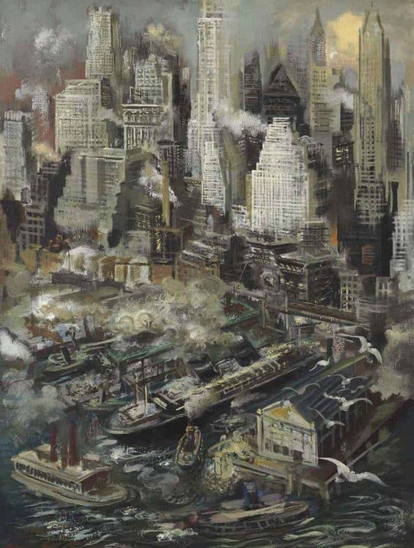 Tableaux sur toile, reproduction de George Grosz New York Harbor 1936