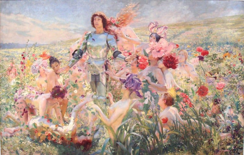 Tableaux sur toile, reproduction de Georges Rochegrosse Le Chevalier Aux Fleurs Ca.1894
