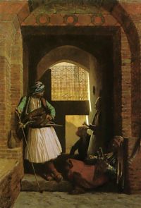 Bab-el-nasr의 문에 있는 카이로의 Gerome Arnauts