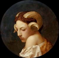 جيروم جان ليون رأس امرأة ترتدي قرنًا من الكبش يطلق عليها اسم Bacchante
